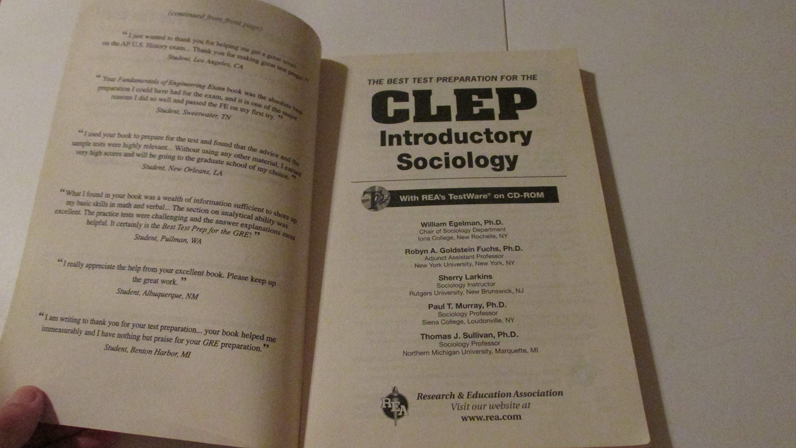 CLEP Introductory Sociology w/CD (REA)  The Best Test Prep for the CLEP Exam (Test Preps),Used