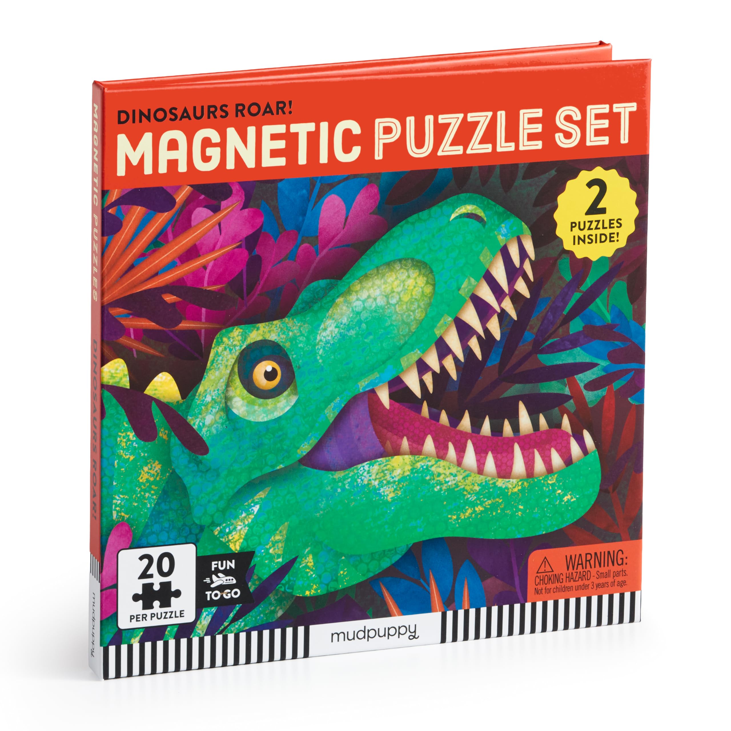 Mudpuppy Dinosaurs Roar!  Tri Fold Magnetic Puzzles Featuring Two 20 Piece Dinosaur Themed Artwork