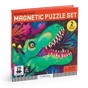 Mudpuppy Dinosaurs Roar!  Tri Fold Magnetic Puzzles Featuring Two 20 Piece Dinosaur Themed Artwork