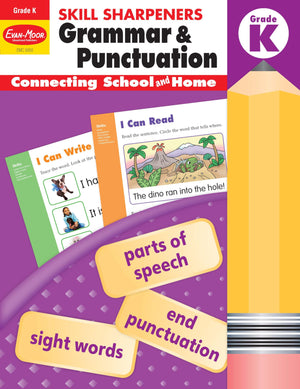 EvanMoor Skill Sharpeners Grammar and Punctuation Grade K, FullColor Activity Book  Supplemental Homeschool Workbook,New