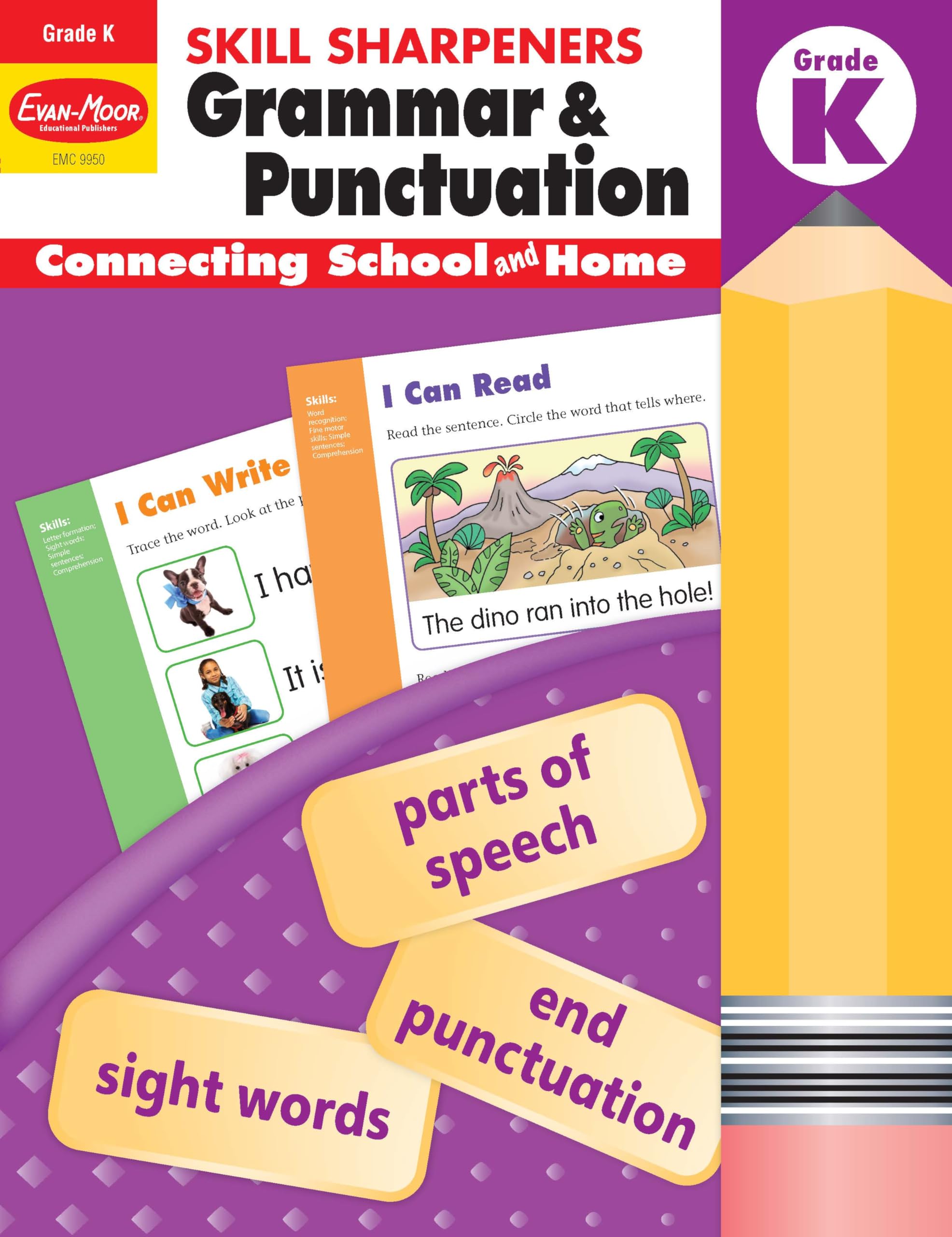 EvanMoor Skill Sharpeners Grammar and Punctuation Grade K, FullColor Activity Book  Supplemental Homeschool Workbook,Used