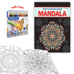 Mandala - Adult Colouring Book With 12 Colour Pencils + 1 Sharpner : Anti-Anxiety Colouring Book Set, Creative Expression Art Book, Mandala Colouring Gift Pack