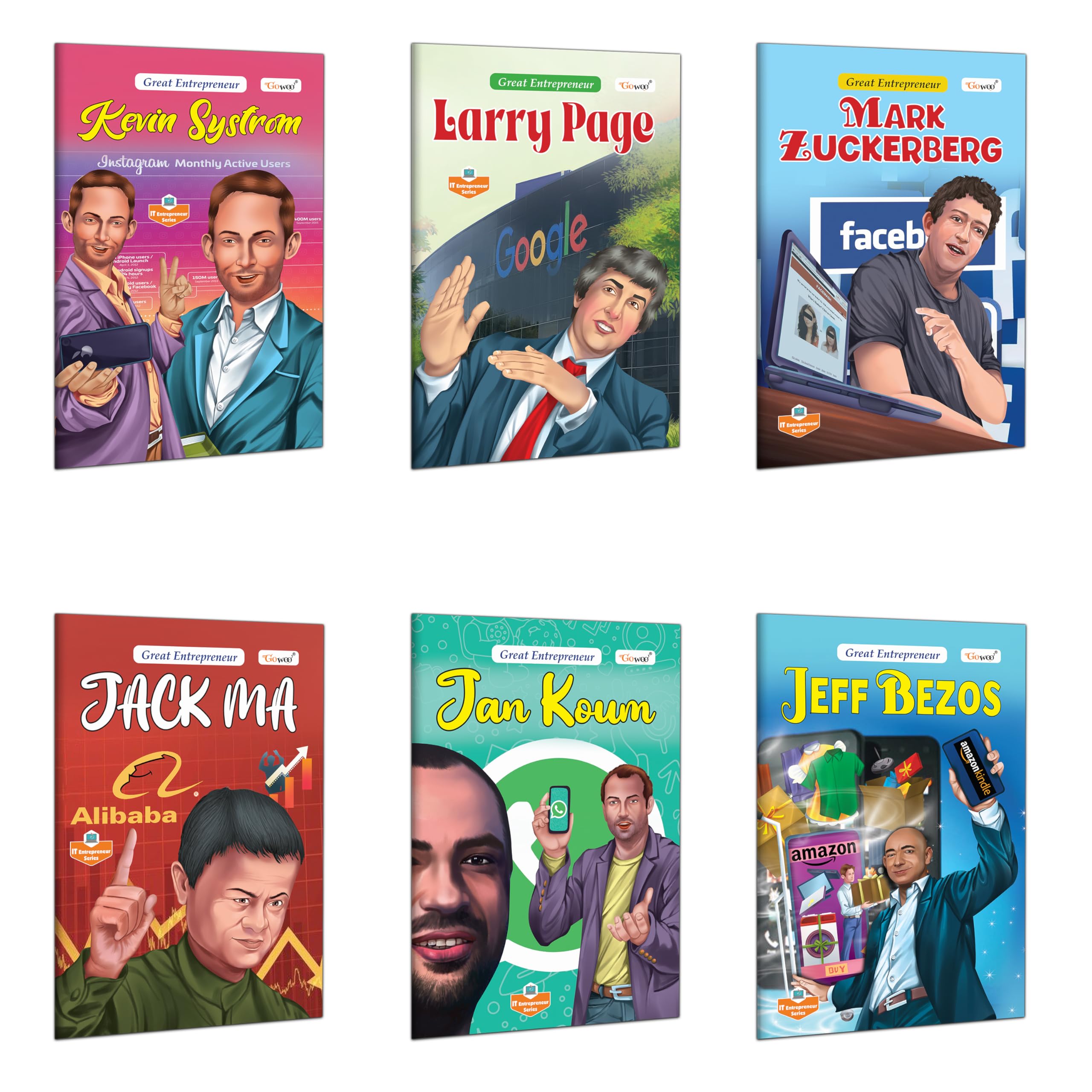 Books For Young Learners : (Great Entrepreneur) - Mark Zuckerberg, Jeff Bezos, Jack Ma, Jan Koum, Larry Page And Kevin Systrom : Story Books For Kids, Educational Stories | Pack Of 6 Books