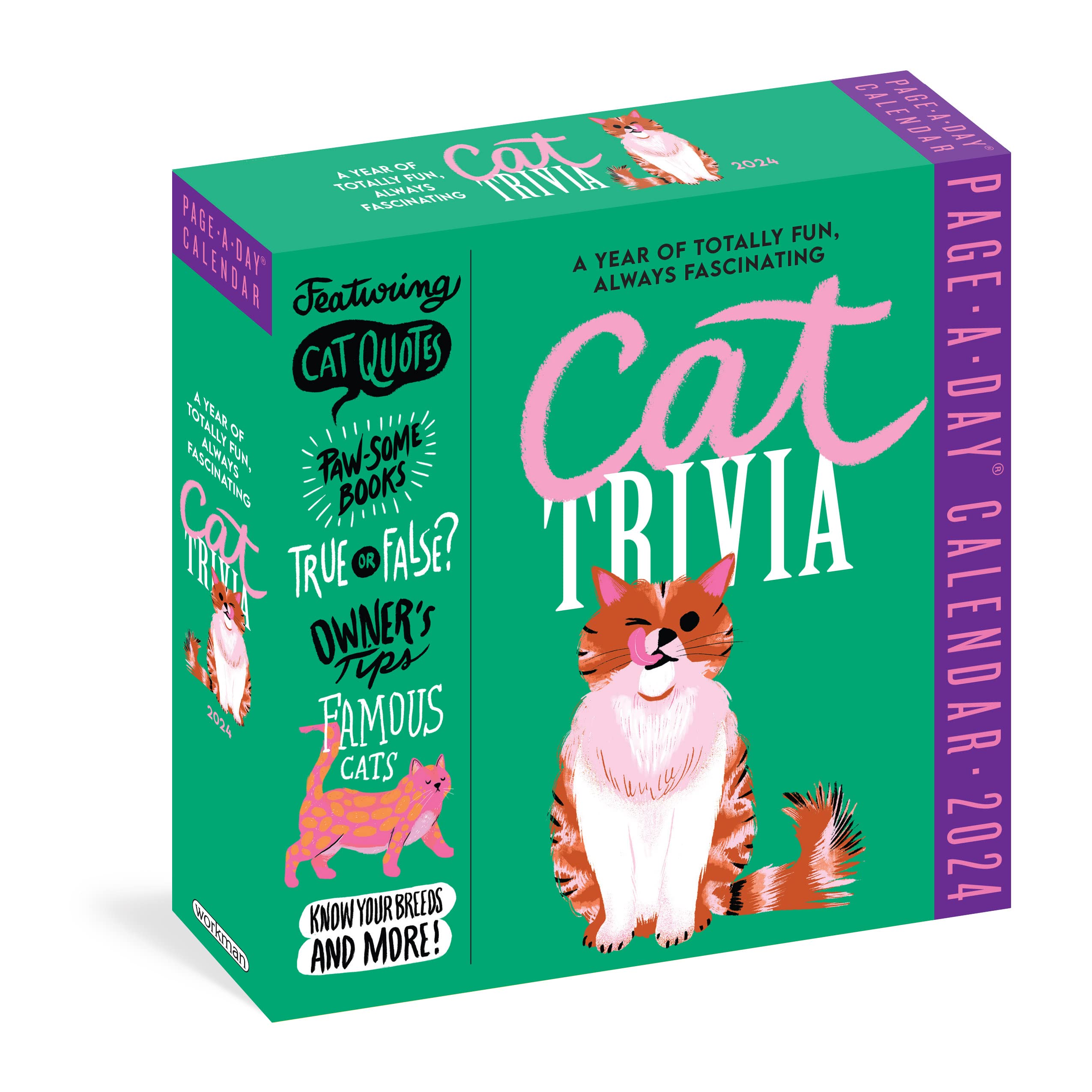 Cat Trivia Pageaday Calendar 2024: Cat Quotes, Pawsome Books, True Or False, Owner'S Tips, Famous Cats, Know Your Breeds, And