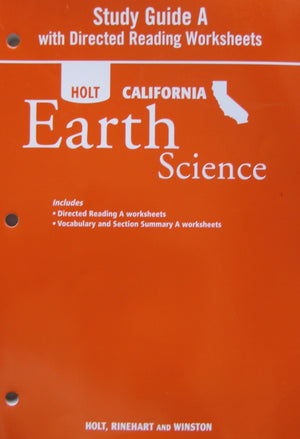 Study Guide A With Directed Readings Worksheet For Holt California Earth Science,Used
