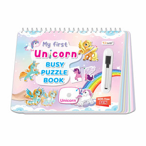 My First Unicorn Busy Puzzle Book : Learning Binder For Kids, Splash-Proof, Sticker Activities Book For Toddlers, Montessori Book With Hook And Loop, Kids Activity Book.