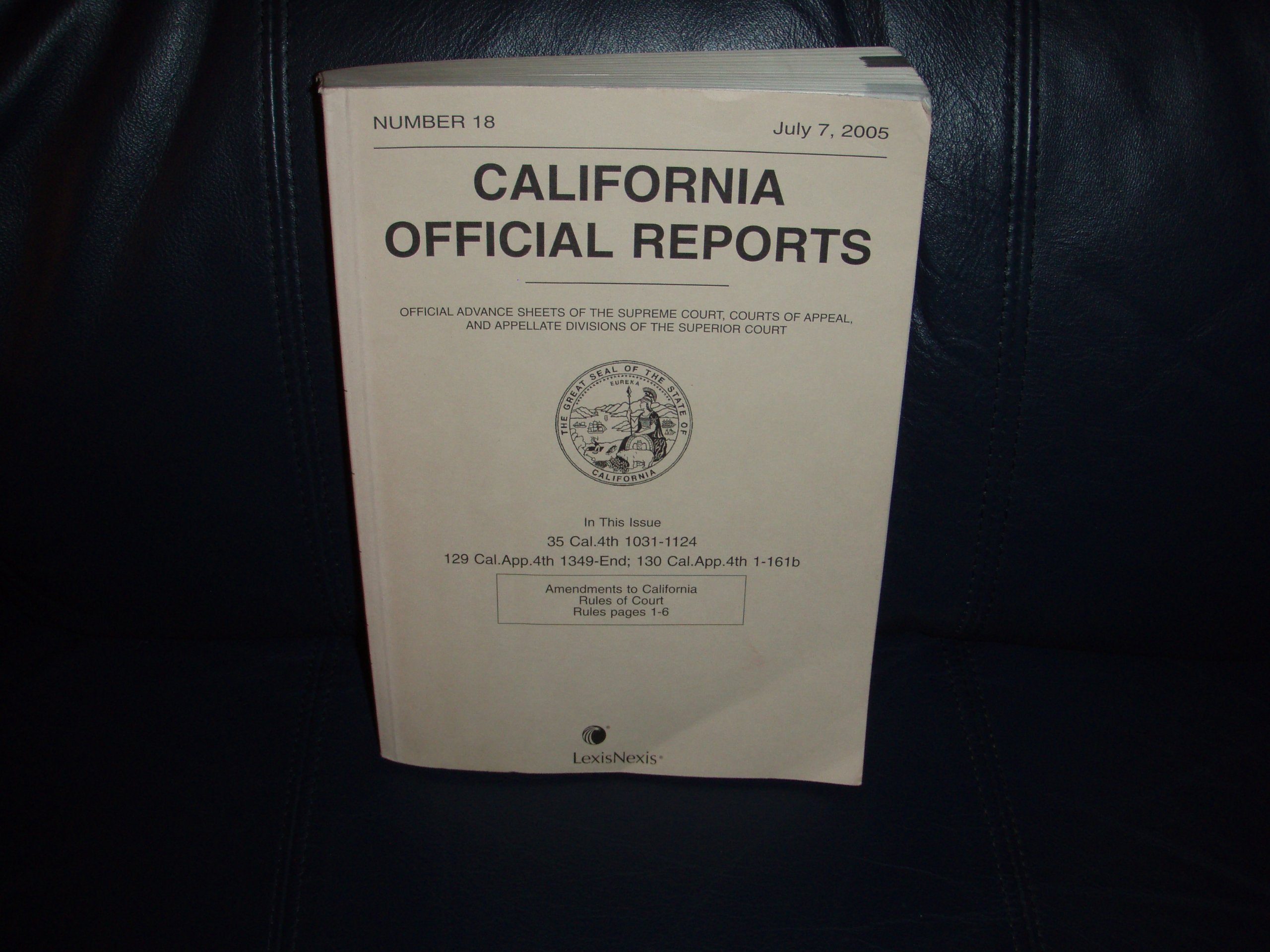 California Official Reports (Official Advance Sheets of the Supreme Court, Court of Appeal, and Appellate Divisions of the Super,Used