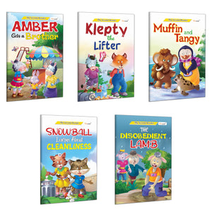 Learning Storybooks For Kids :Klepty The Lifter, Muffin & Tangy, Snowball Learns About Cleanliness, The Disobedient Lamb And Amber Gets A Brother-Story Books For Toddlers, Fun Learning Book(Pack Of 5)