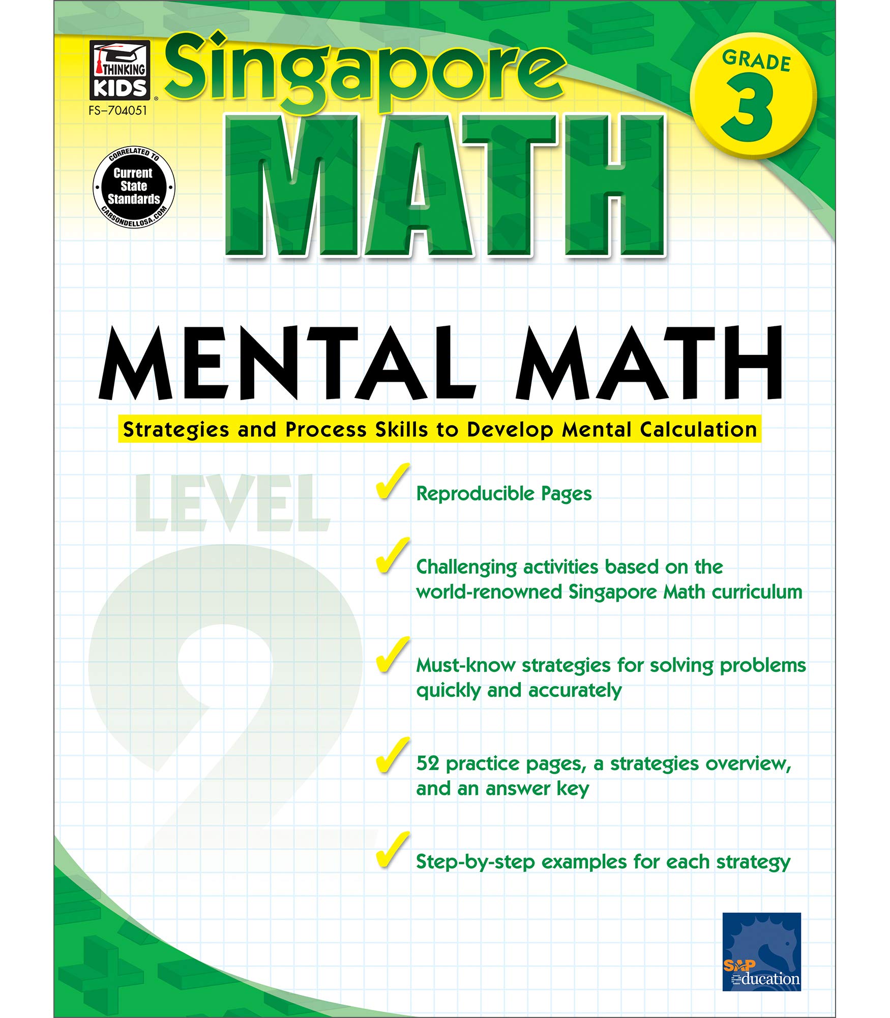 Singapore Math  Mental Math Level 2 Workbook for 3rd Grade, Paperback, 64 Pages, Ages 89 with Answer Key,Used