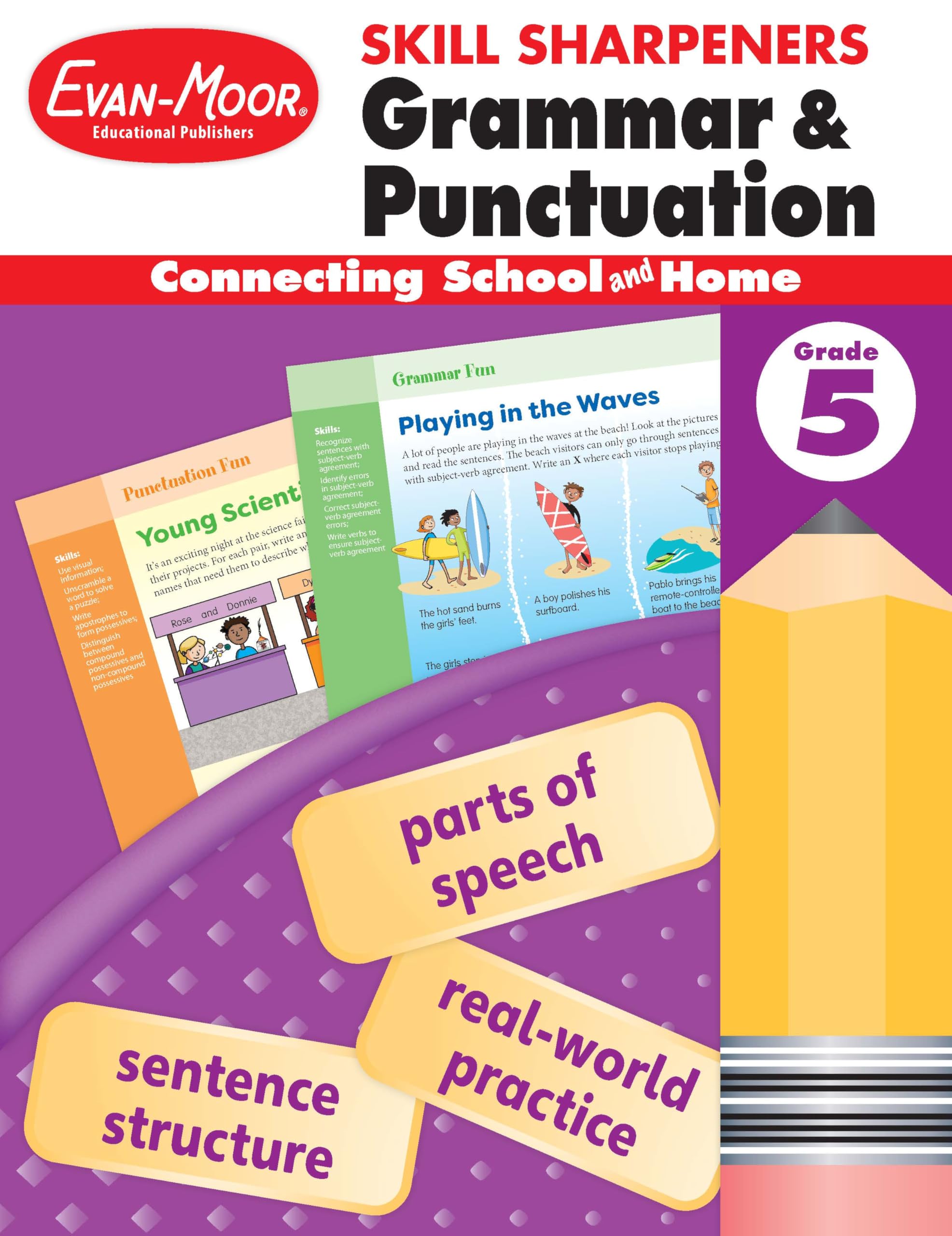 EvanMoor Skill Sharpeners Grammar and Punctuation Grade 5, FullColor Activity Book  Supplemental Homeschool Workbook,Used