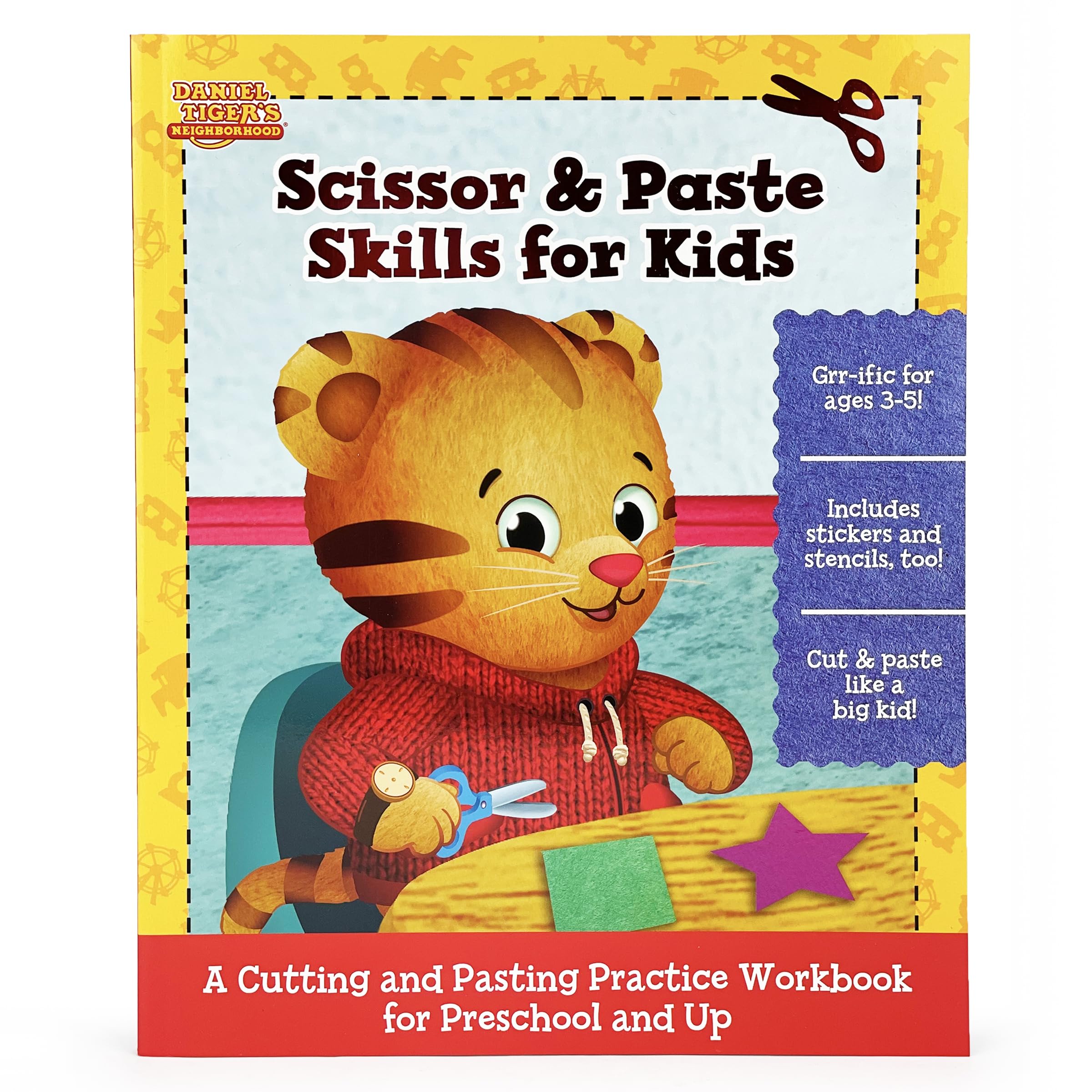Daniel Tiger Scissor, Cut & Paste Skills for Kids Ages 35, Includes Stickers & Stencils! A Cutting and Pasting Activity Workboo,Used