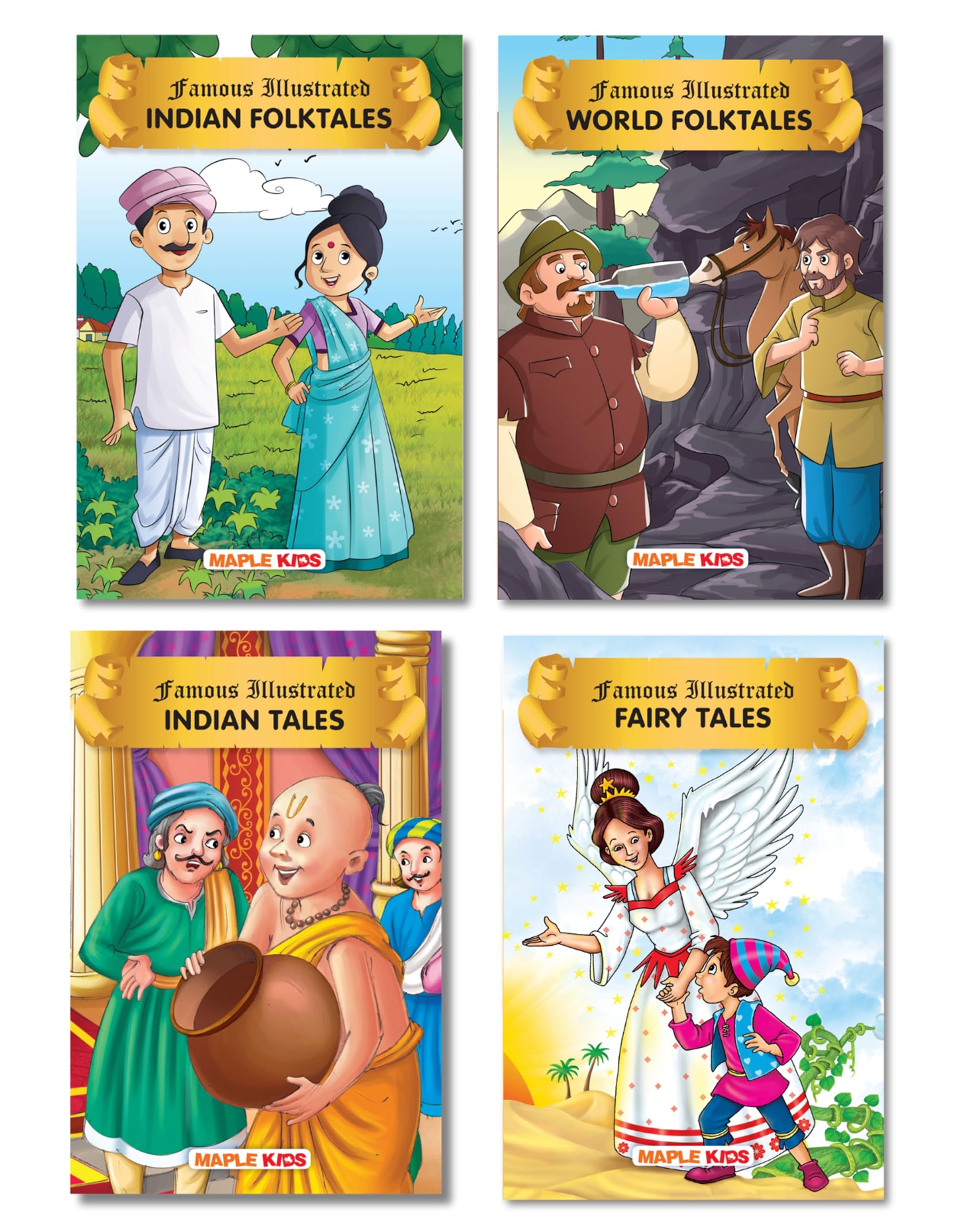 Fairytales And Folktales (Illustrated) (Set Of 4 Books) - Indian Folktales, Indian Fairytales, World Folktales, Fairytales - Bedtime Stories - Moral ... Story Books - Book For Kids 6+ Years Old