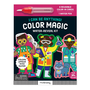Mudpuppy I Can Be Anything!  Color Magic WaterReveal Kit With 6 Black Career Character Shaped Reusable ColorIn Cards And Refi