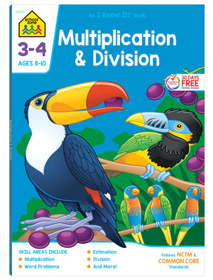 School Zone  Multiplication & Division Workbook  64 Pages, Ages 8 To 10, 3Rd Grade, 4Th Grade, Estimation, Word Problems, Rema,Used
