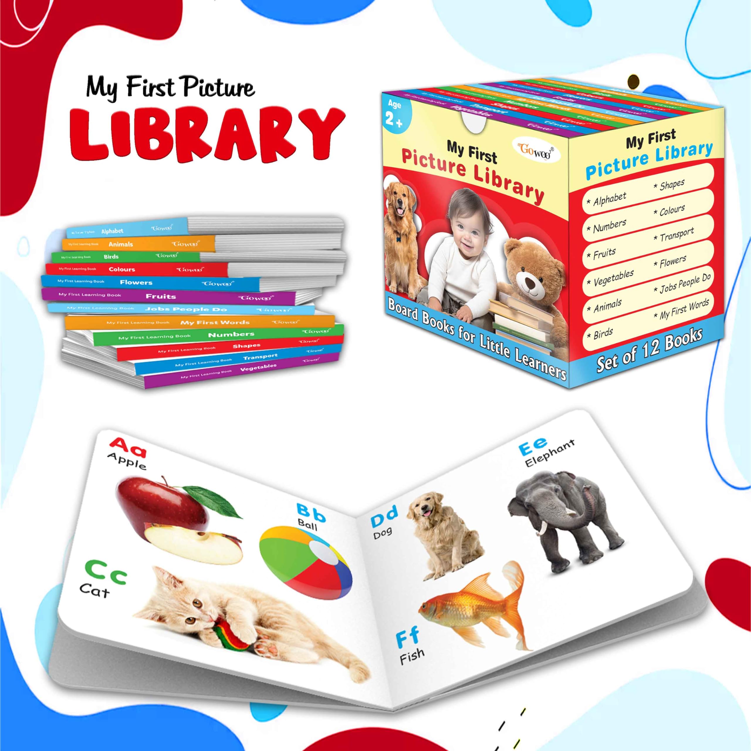 My First Picture Library Box (Red Edition) : Learning Board Book For Kids, Educational Picture Books For Toddlers, Collection Of 12 Board Books