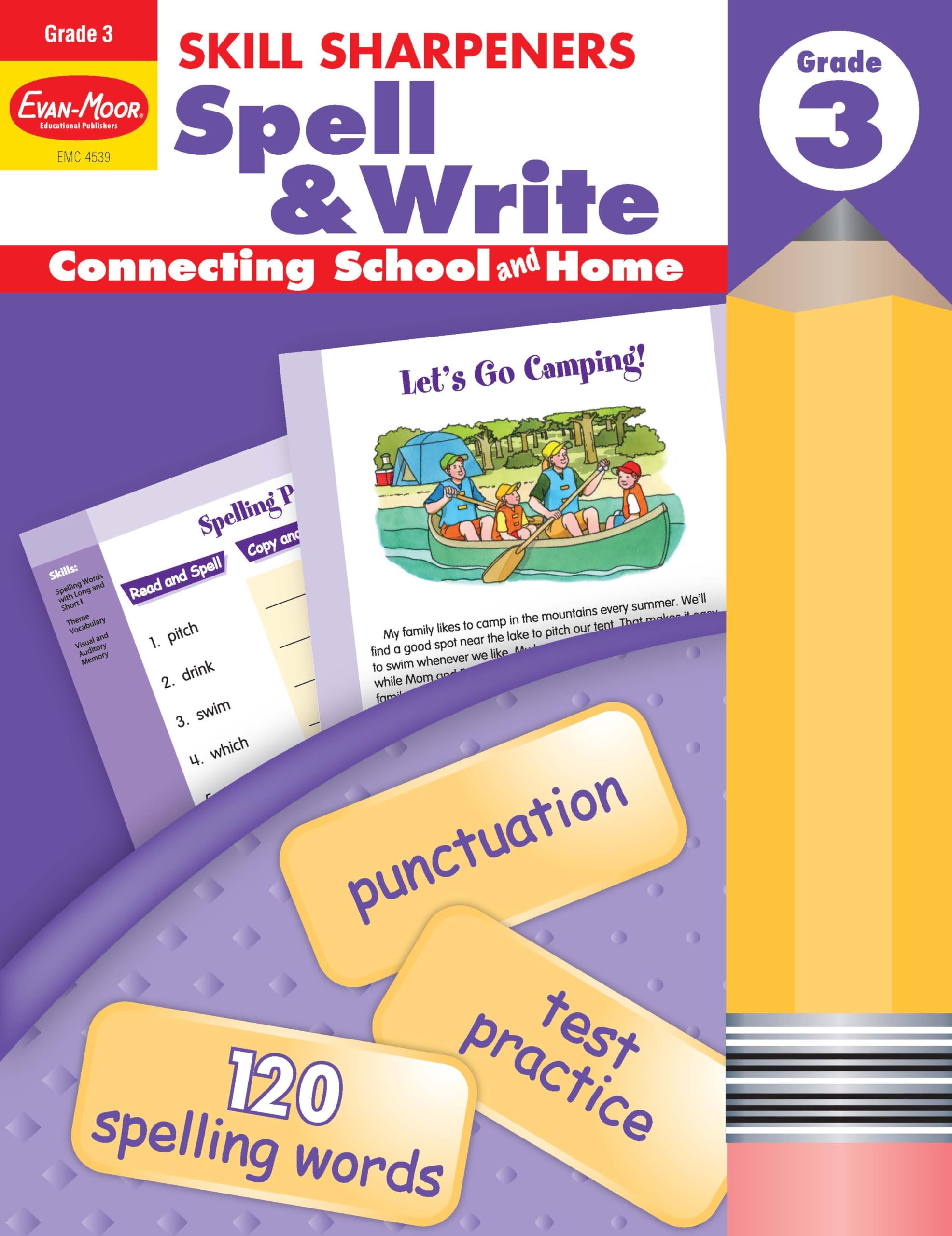 EvanMoor Skill Sharpeners Spell and Write Workbook, Grade 3, 120 Spelling Words, Test Prep, Word Families, Short Vowels, Gramma,New