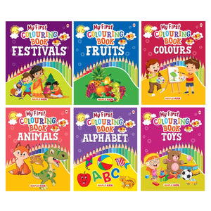 Colouring Books For Kids (Set Of 6 Books) - Gift To Children For Painting, Drawing And Colouring - Vegetables, Fruits, Colours, Festivals, Animals, Toys - 3 To 6 Years Old