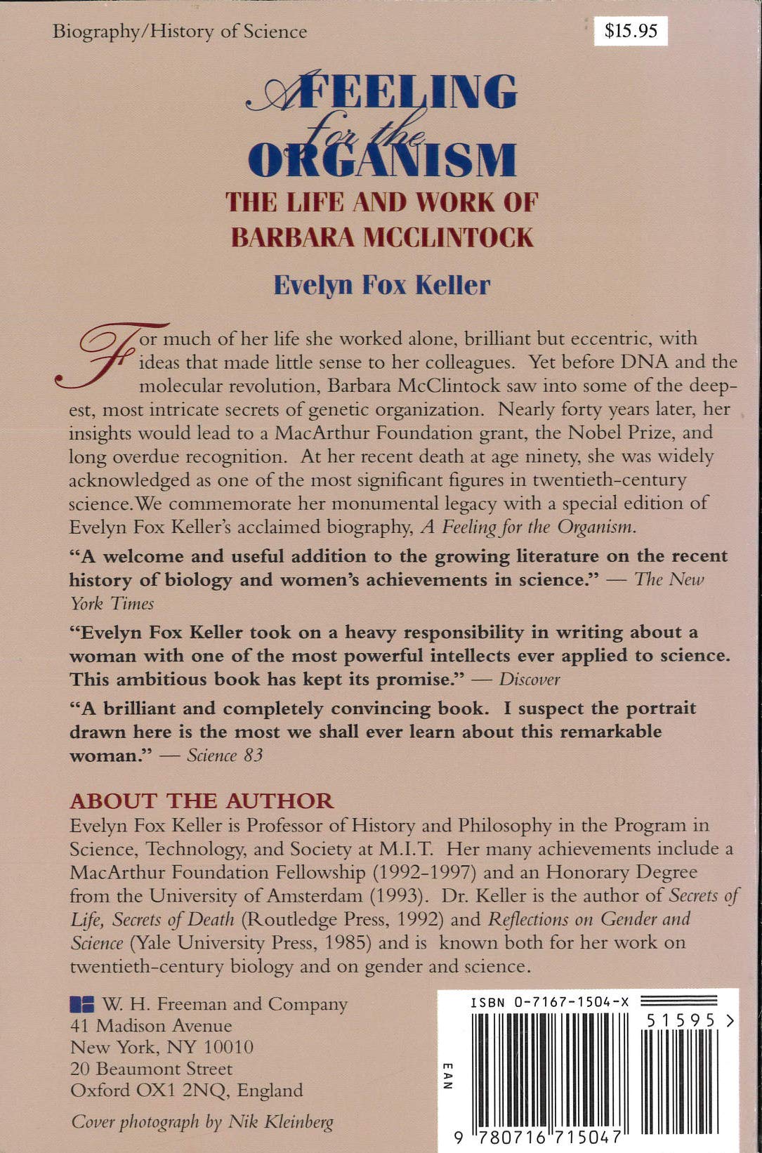 A Feeling For The Organism: The Life And Work Of Barbara Mcclintock,New