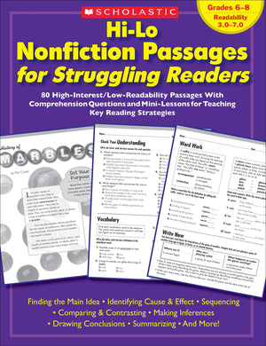 Hilo Nonfiction Passages For Struggling Readers: Grades 68: 80 Highinterest/Lowreadability Passages With Comprehension Quest,New