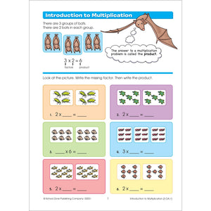 School Zone  Math Basics 3 Workbook  32 Pages, Ages 7 To 8, 3Rd Grade, Multiplication, Division, Fractions, Fact Families, Sto-used
