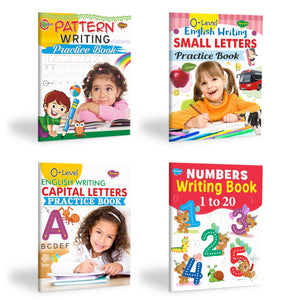 O - Level Pattern Writing, English Writing Small Letters, Capital Letters And Numbers Writing 120 Practice Book For Kids: Writing Practice Book, | Pack Of 4 Learning Book For Kids.