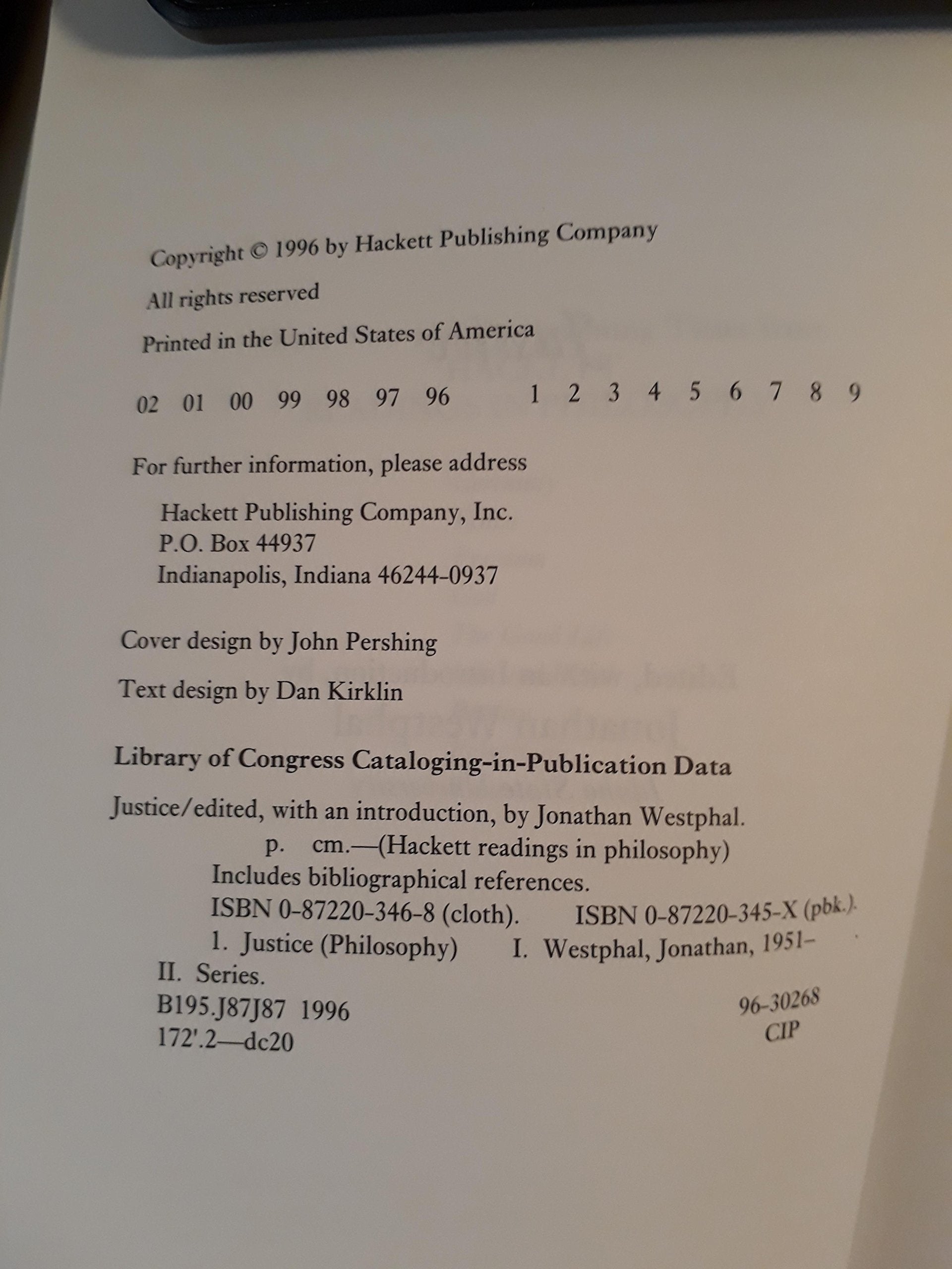 Justice (Hackett Readings in Philosophy),Used