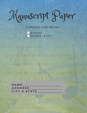 Standard Wirebound Manuscript Paper Book (BlueGreen Cover): 12 stave, 100 pages, 8.5 x 11,Used