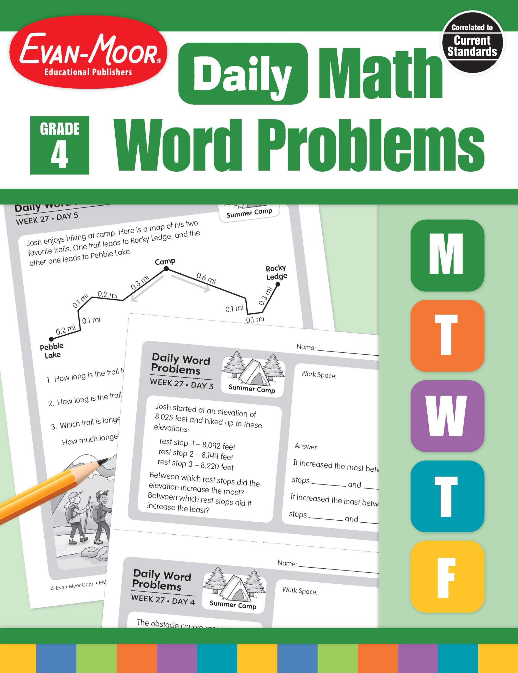 EvanMoor Daily Word Problems, Grade 4, Homeschooling & Classroom Resource Workbook, ProblemSolving Real Life Math Skills, Repr,Used