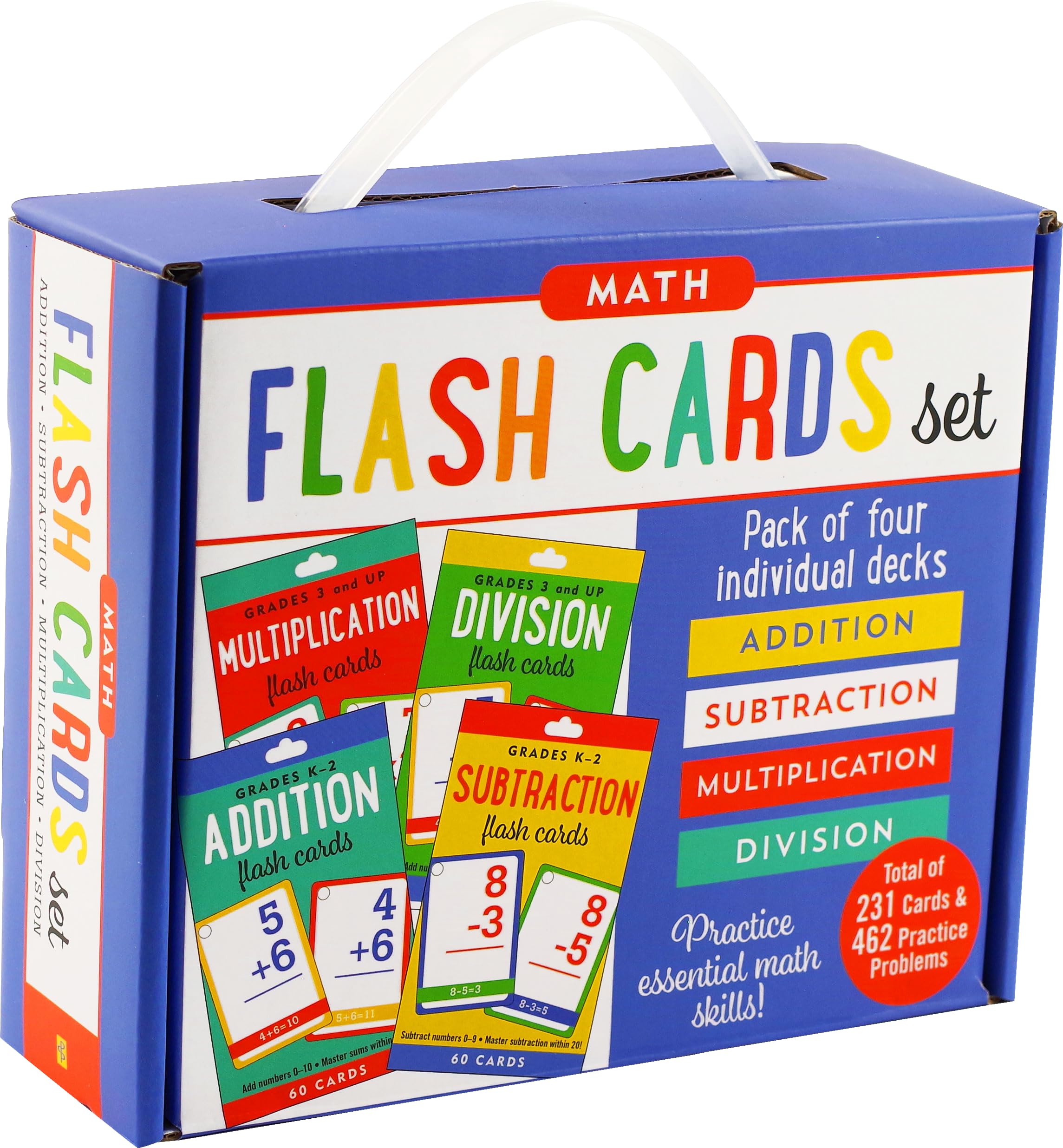Essential Math Flash Cards Set  Addition, Subtraction, Multiplication, and Division (4 pack set),Used