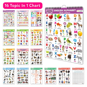 Essential Chart Of All In One : My First All In One Spiral Chart (English-Hindi) 7 Educational Chart Books For Toddlers Collection With 16 Topics, Return Gifts For Kids