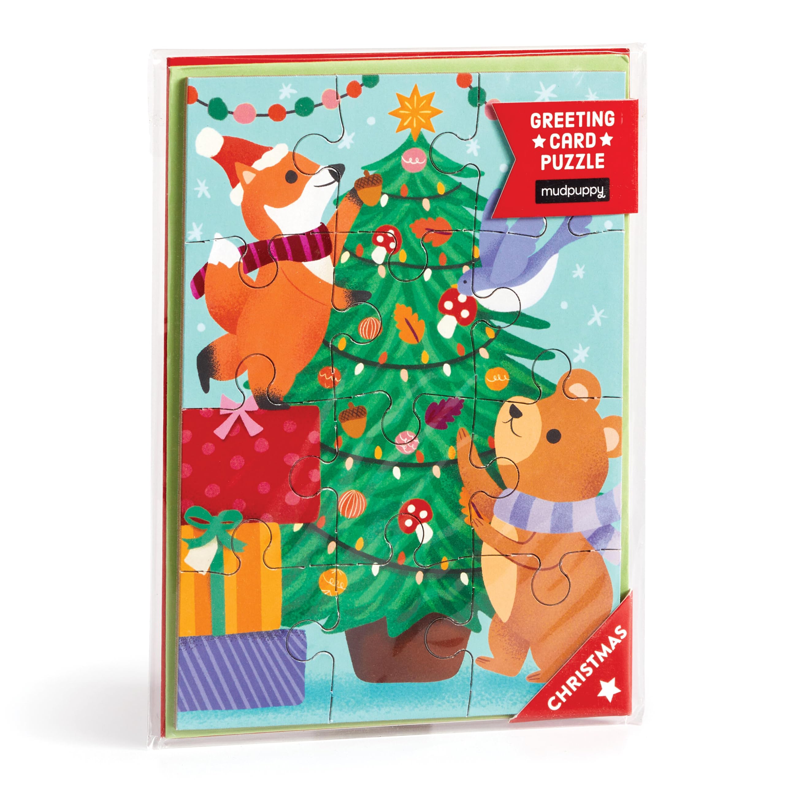 Mudpuppy Christmas Critters  Bug Themed Christmas Greeting Card And Jigsaw Puzzle Includes Color Coordinated Envelope And Stick
