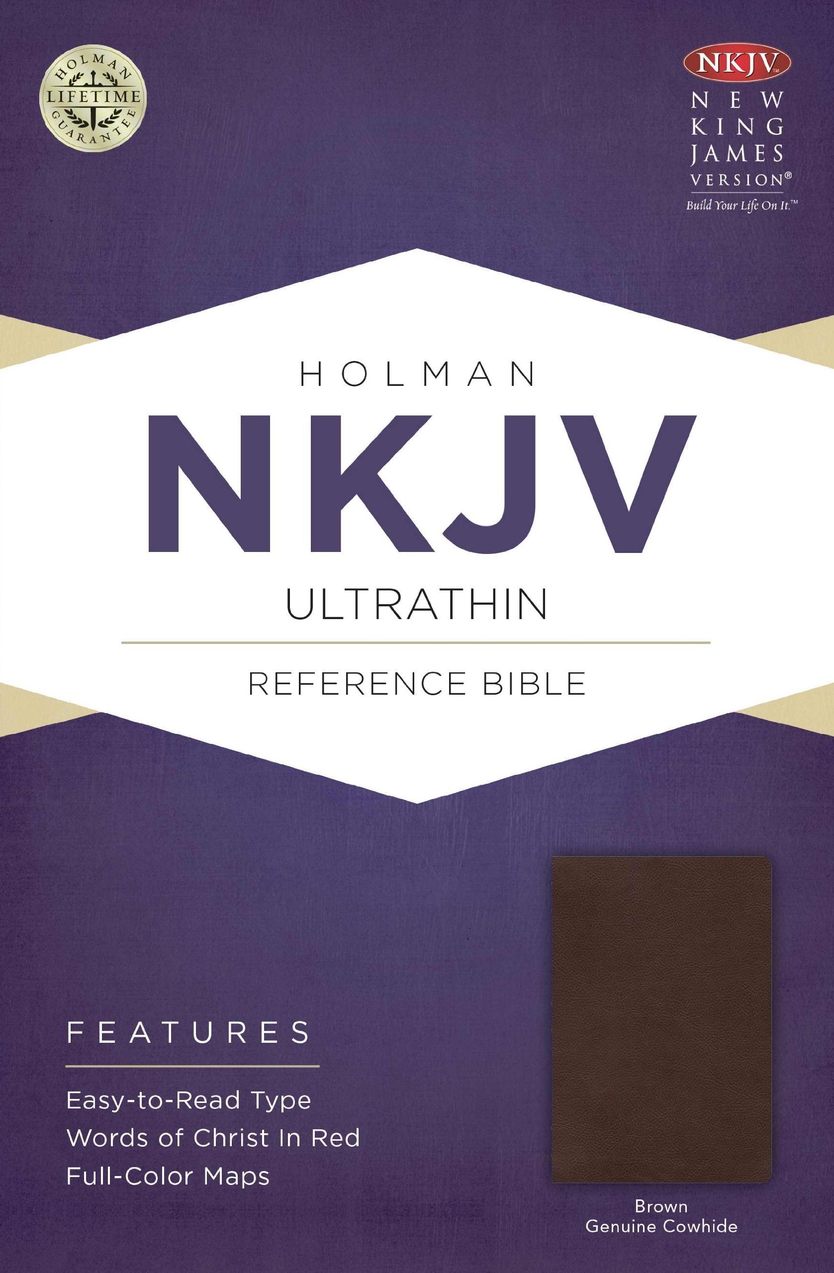 NKJV Ultrathin Reference Bible, Brown Genuine Cowhide,Used