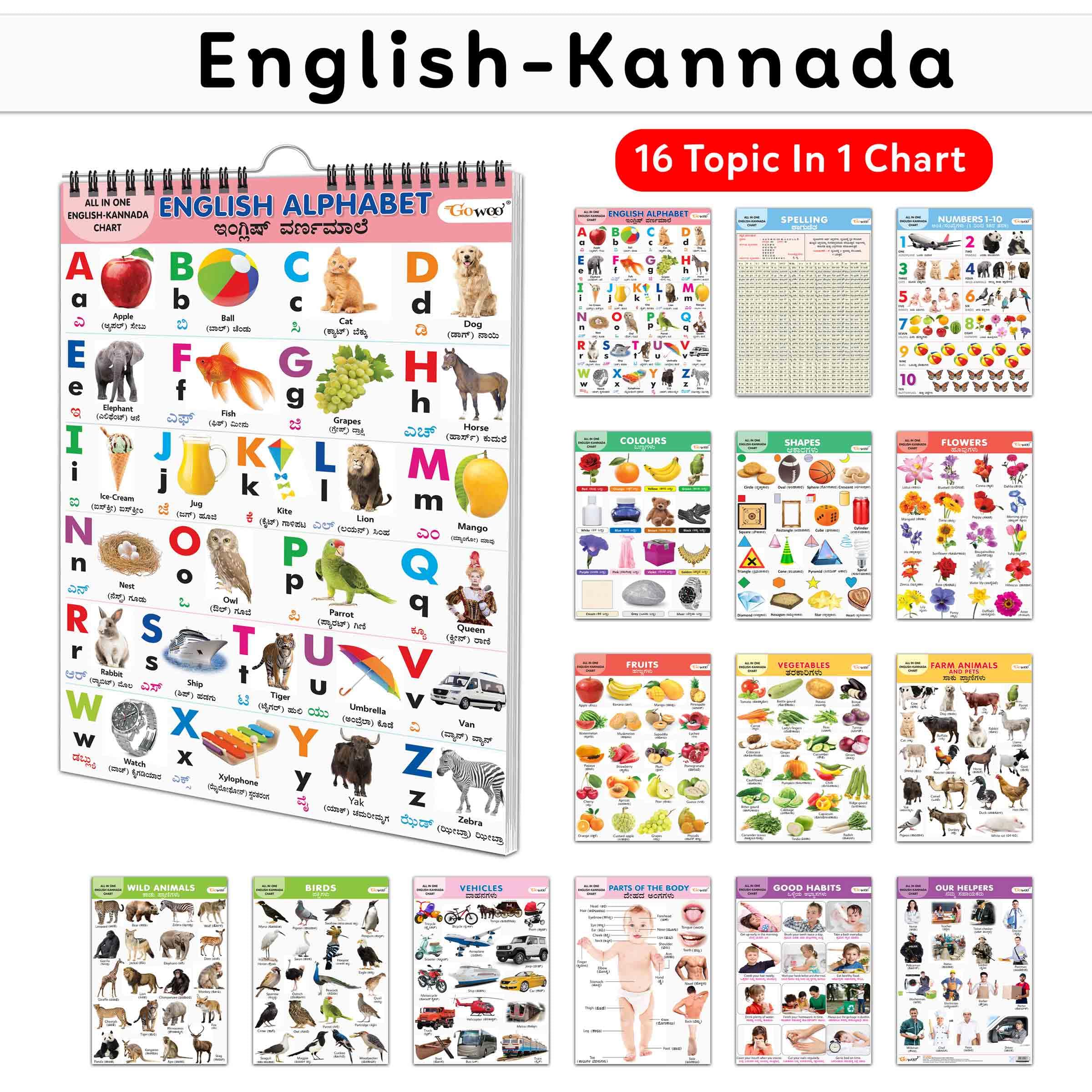 My First All In One Spiral Chart English-Kannada : Chart Book Of All In One, Early Childhood Learning Chart With 16 Topics, Birthday Gifts For Children Best Friend