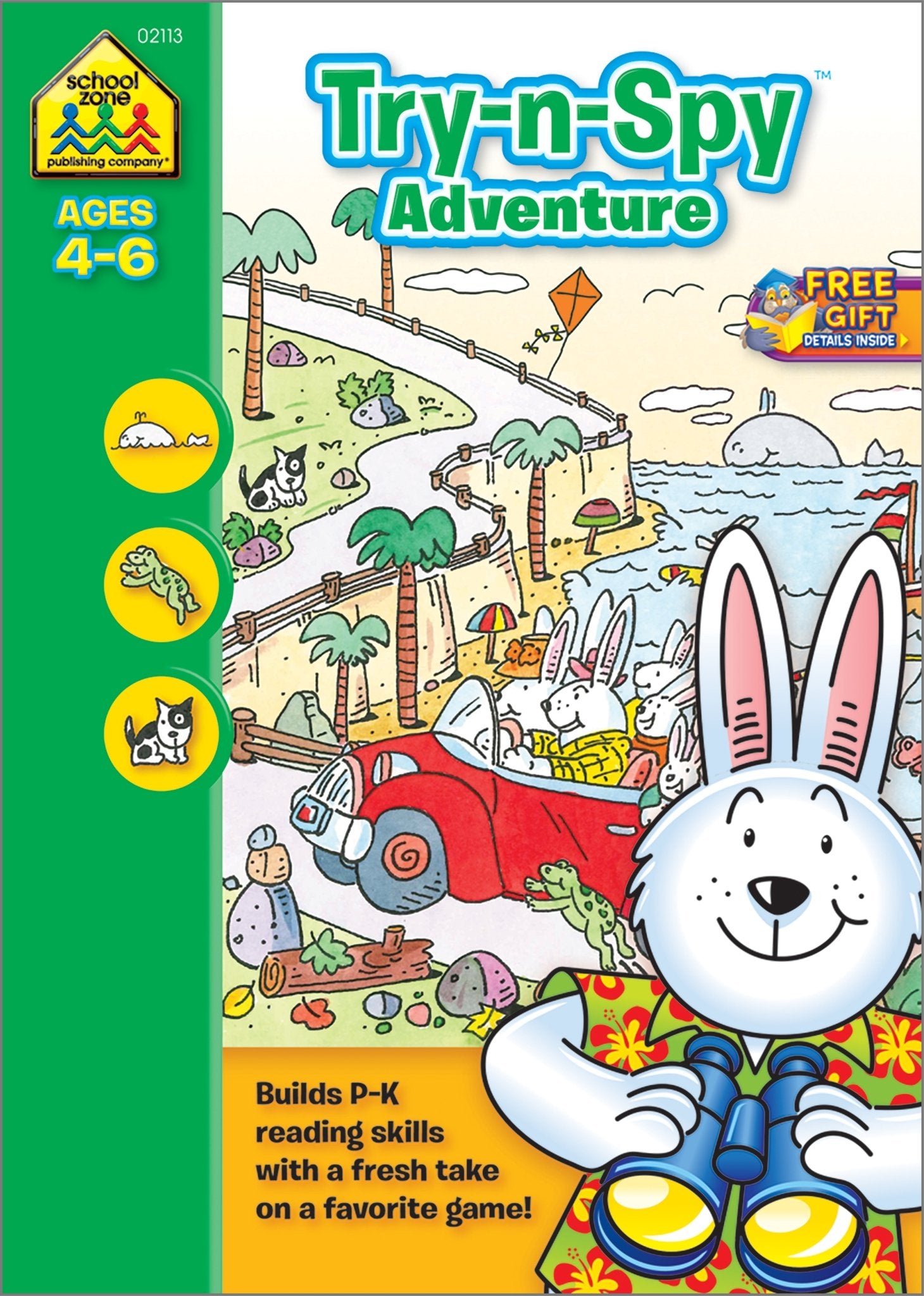 School Zone  TrynSpy Adventure Workbook  32 Pages, Ages 4 to 6, Preschool, Kindergarten, Reading Readiness, WordPicture Rec,Used