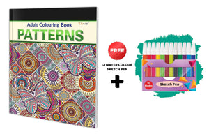 Patterns - Adult Colouring Book With 12 Water Colour Sketch Pen : Coloring Book For Relaxation, Art Coloring Book For Adults, Art & Craft Kit, Creative Art Therapy Book