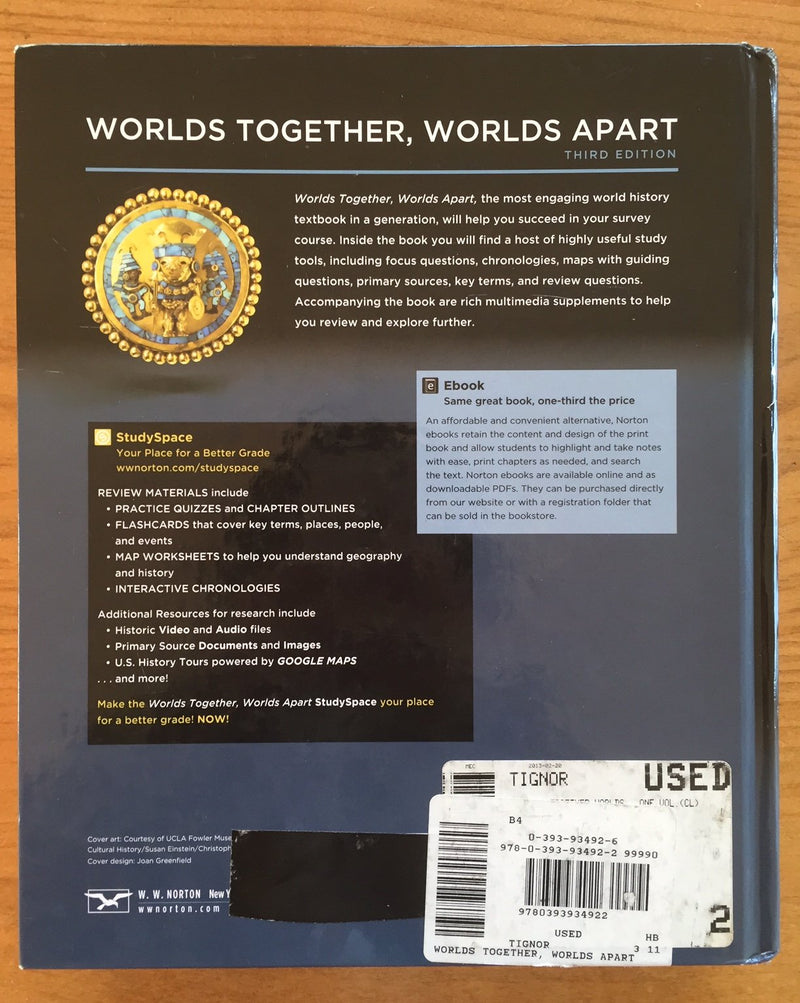 Worlds Together, Worlds Apart: A History of the World: From the Beginnings of Humankind to the Present (Third Edition) (Vol. One,Used