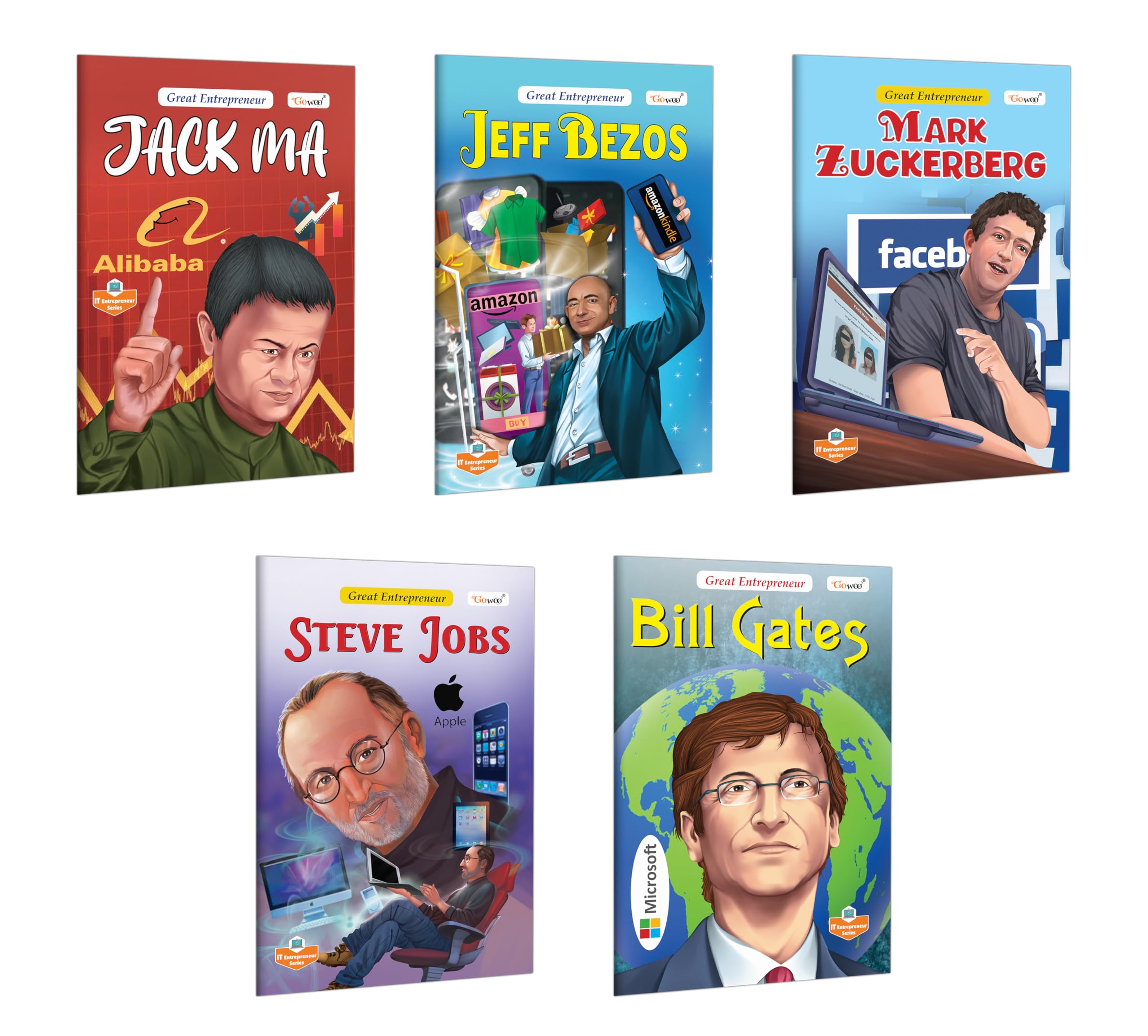 Bill Gates, Steve Jobs, Mark Zuckerberg, Jeff Bezos And Jack Ma (Great Entrepreneur) Story Books For Kids : Educational Story Books For Preschoolers, Learning Books For Toddlers | Pack Of 5 Books