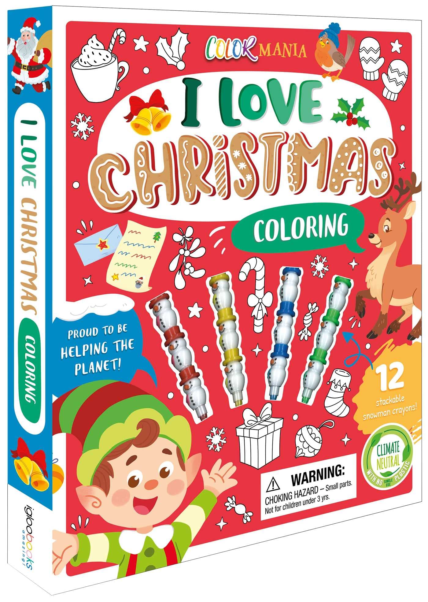 I Love Christmas Coloring: Activity Set With Stackable Snowman Crayons,Used