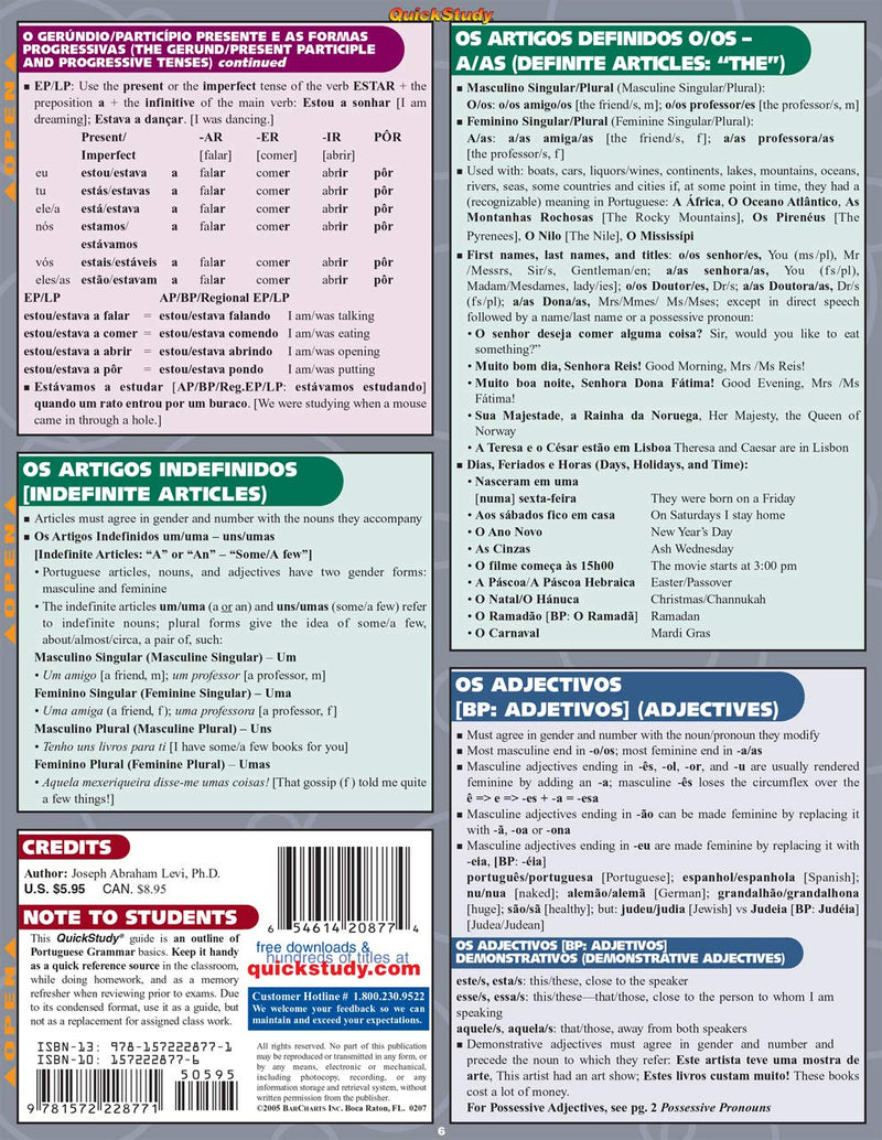 Portuguese Grammar (Quick Study Acdemic),Used