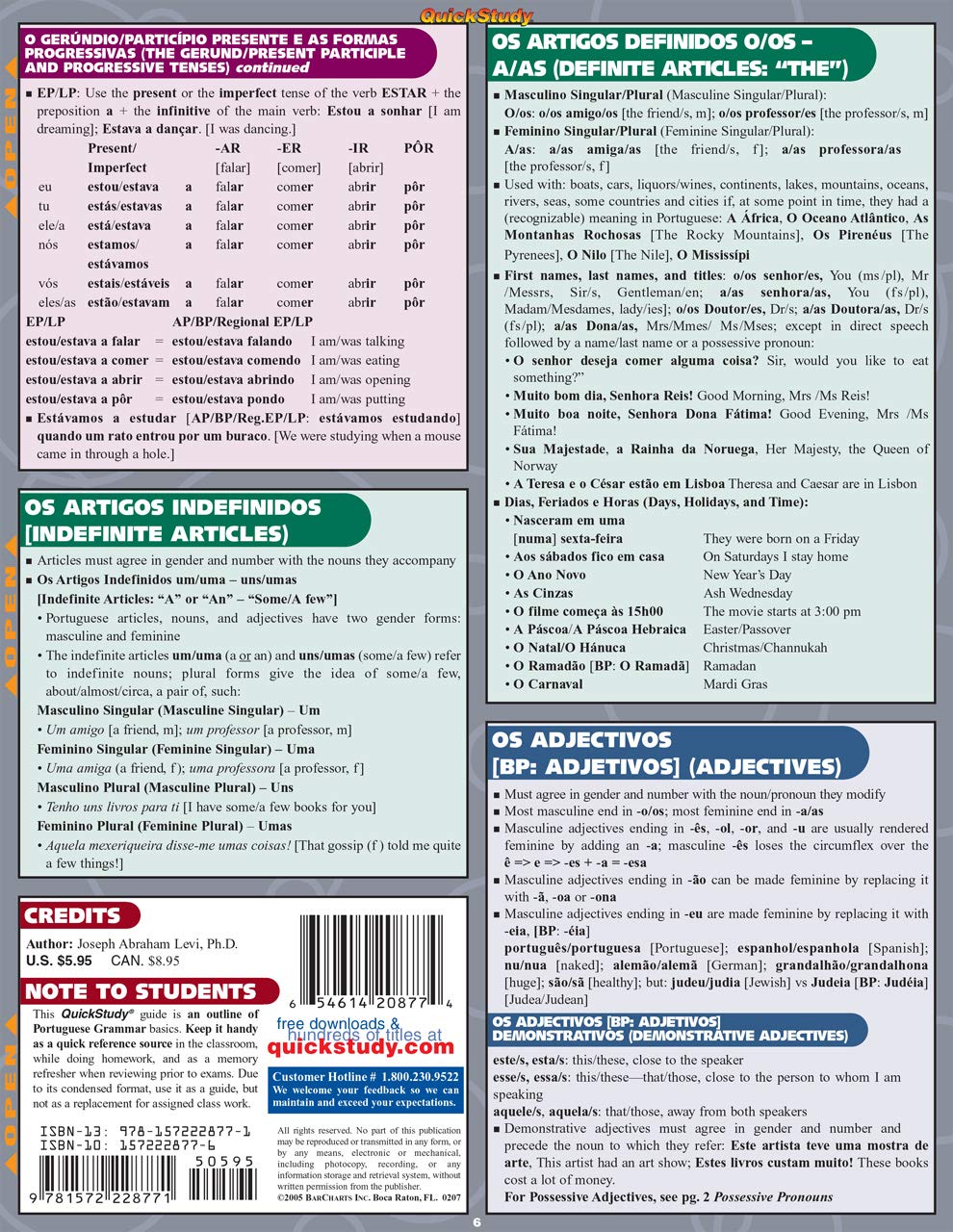 Portuguese Grammar (Quick Study Acdemic),Used