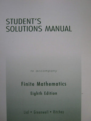 Student Solutions Manual for Finite Mathematics,Used