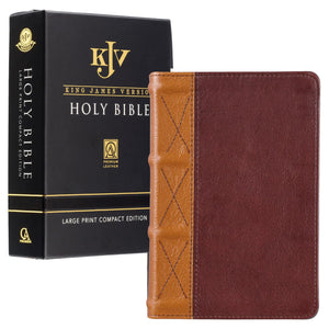 KJV Holy Bible, Compact Large Print, Premium Full Grain Leather Red Letter Edition  Ribbon Marker, King James Version, Saddle T