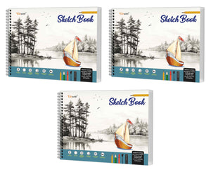 Big Size Pemium Sketch Book : Sketch Book For Drawing And Painting, 140 Gsm Acid Free Thick Paper, (27.5 X 34.7 Cm), 36 Sheets Sketchpads | Pack Of 3 Sketch Books