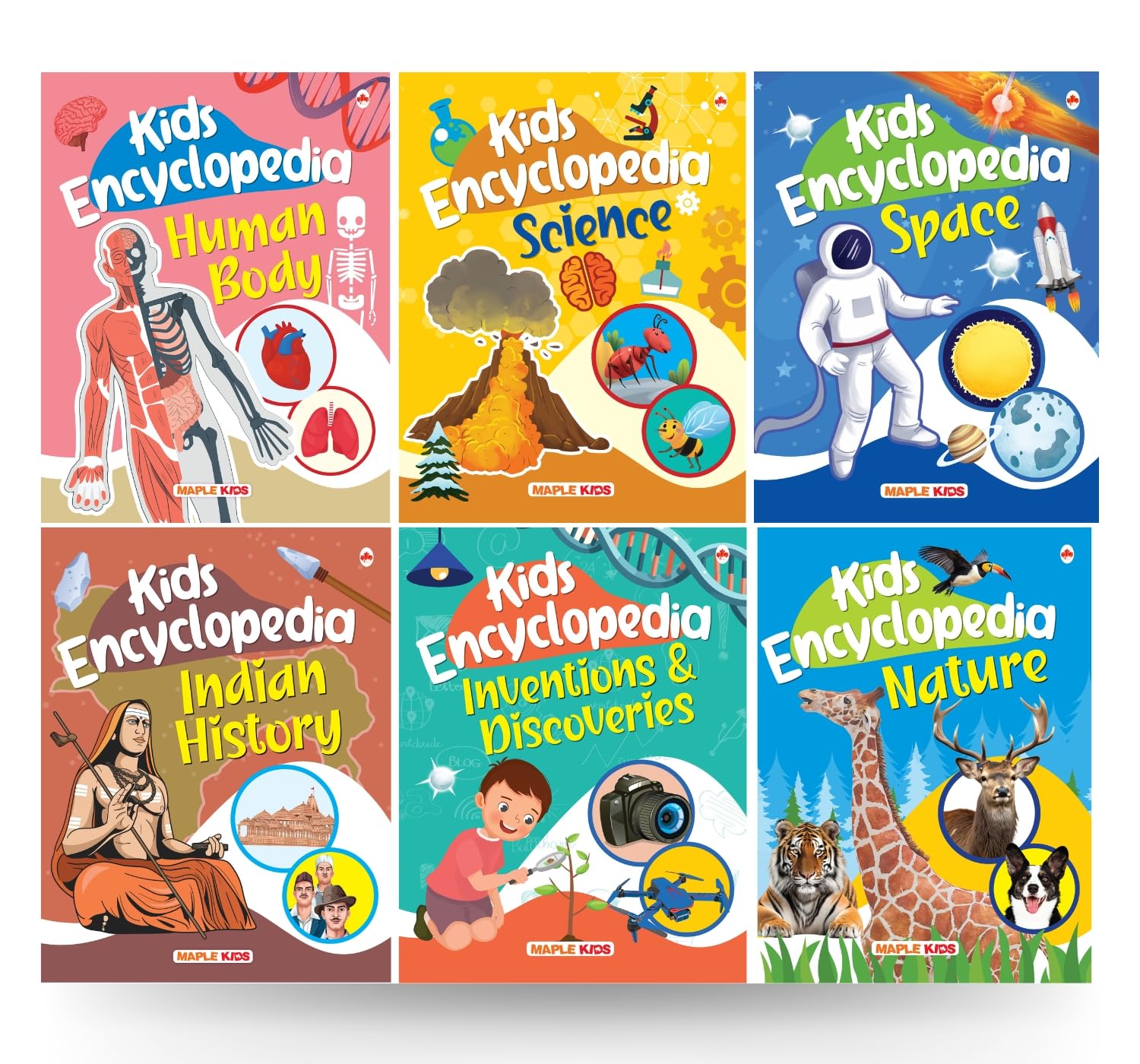 Kids Encyclopedia (Set Of 6 Books) (Illustrated) - Human Body, Science, Space, Nature, Inventions And Discoveries, Indian History - General Knowledge - Knowledge Book For Kids - Age 6+