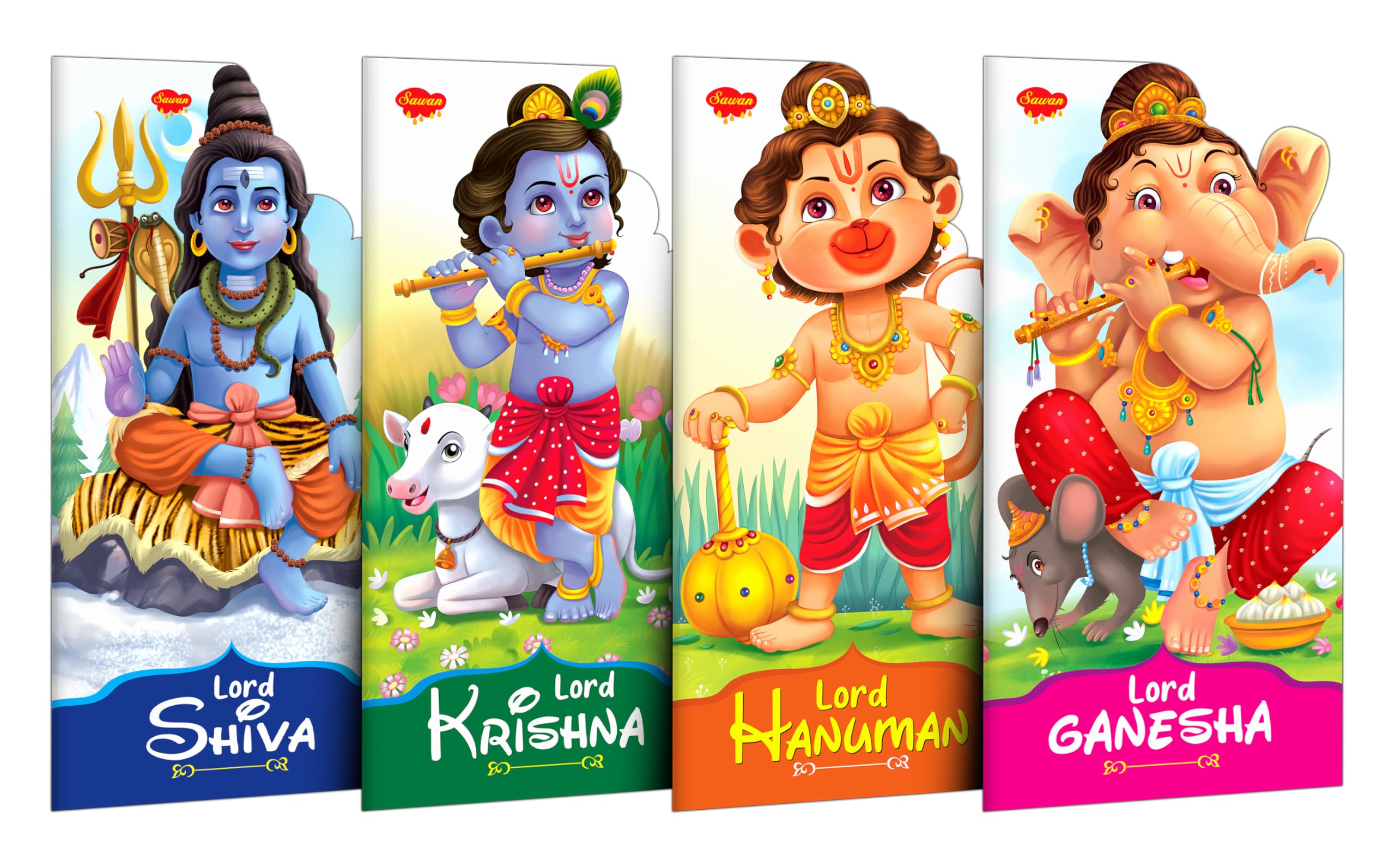 Lord Shiva, Krishna, Hanuman And Ganesha In English : Mythical Tales For Young Kids, Die-Cut Books For Toddlers, ChildrenS Mythology Storybook | Pack Of 4 Books