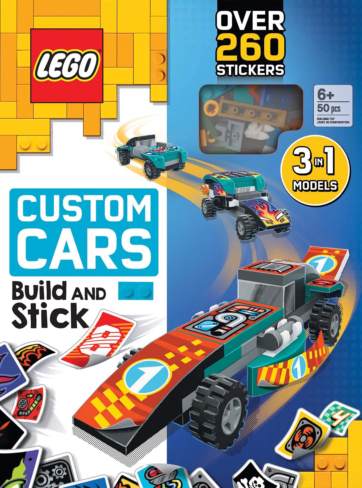 LEGO Books. Build and Stick: Custom Cars: Activity Book with 250+ Stickers, Exclusive Models, and Awesome Activities to Inspire ,Used