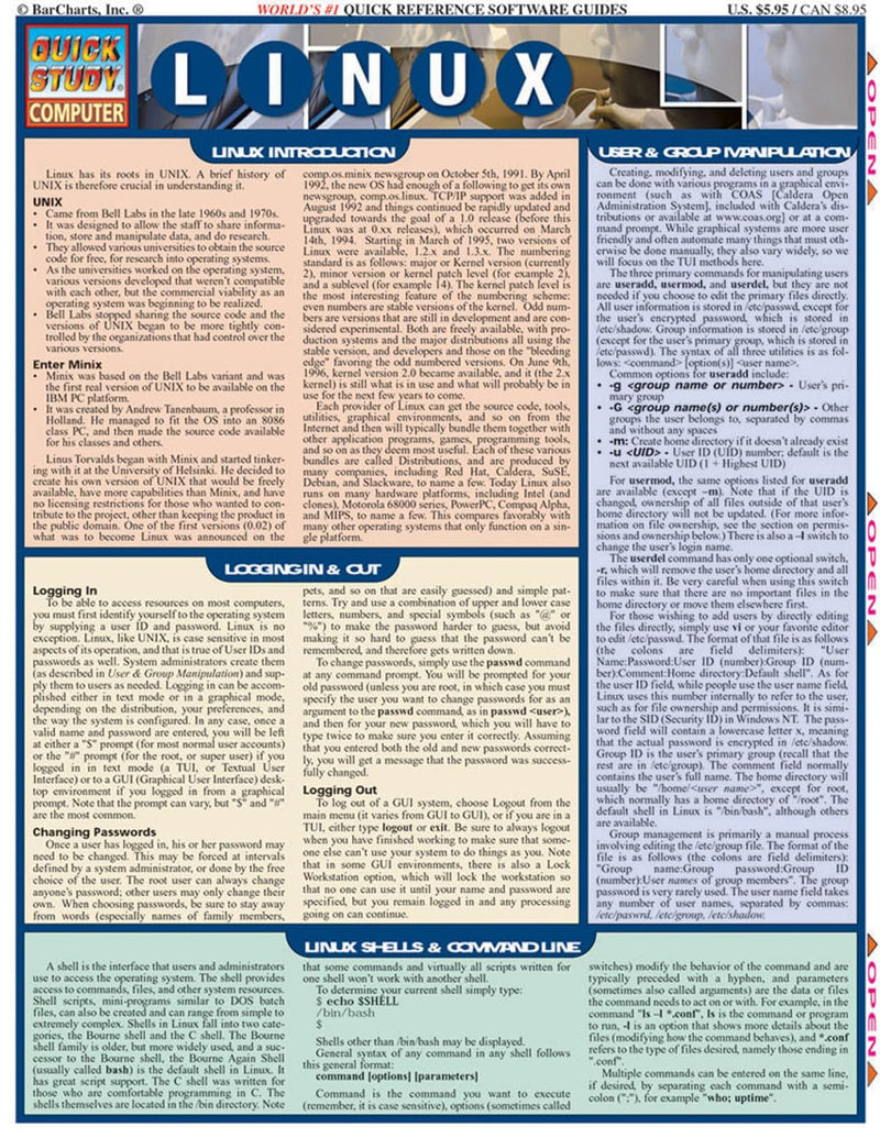 Linux QuickStudy Laminated Reference Guide (QuickStudy Computer),New