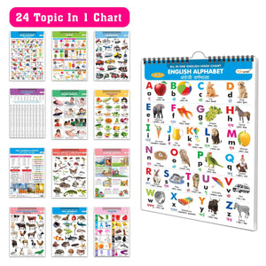Chart Book Collections For Early Learning : Kids Learning Chart Book, All In One Spiral Chart English-Hindi KidS Chart Book Collection With 24 Topics