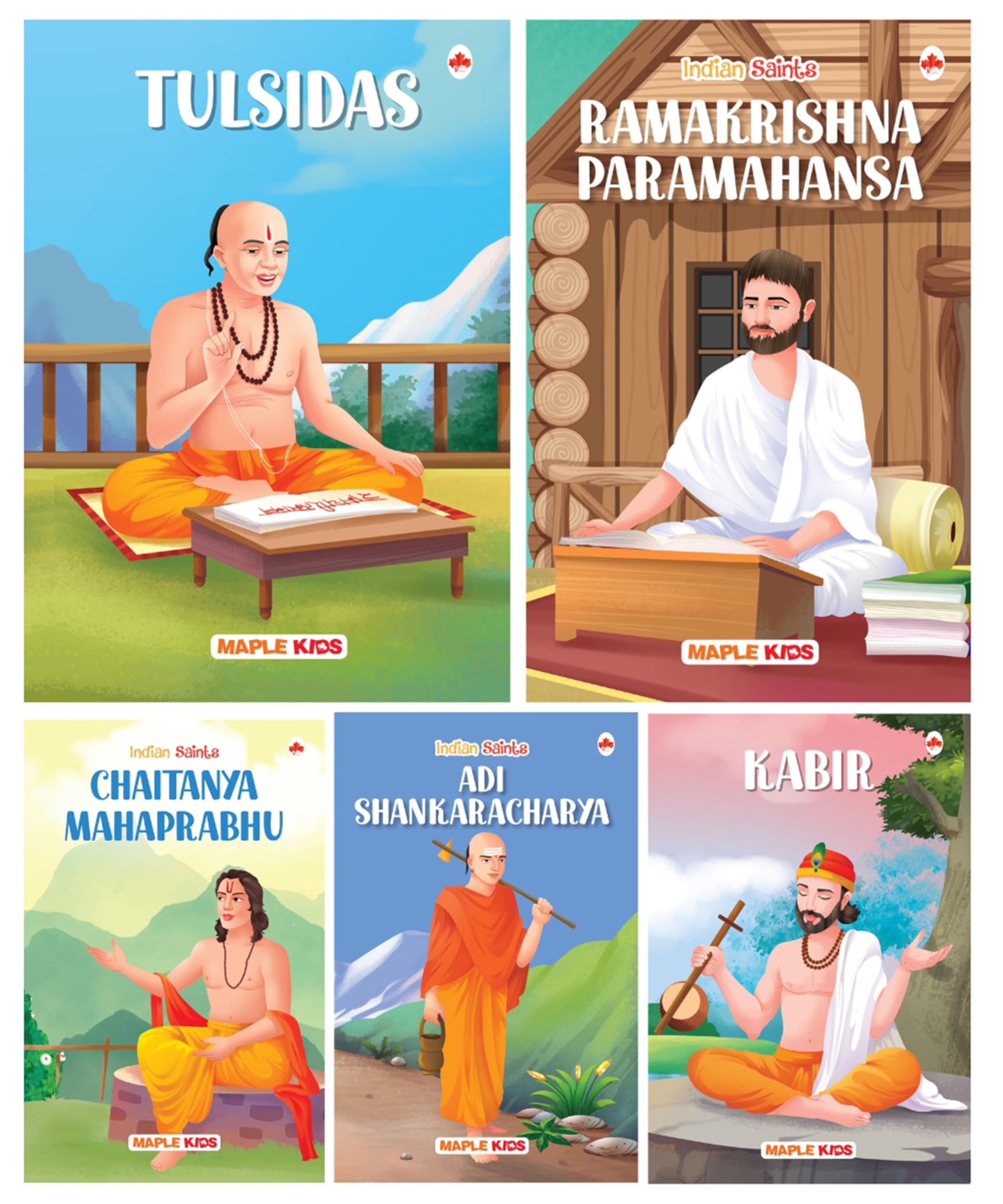 Story Books For Kids - Indian Saints (Set Of 5 Books) - Ramakrishna Paramahansa, Adi Shankaracharya, Chaitanya Mahaprabhu, Tulsidas, Kabir - Biographies For Children - Age 6+ - Read Aloud To Infants, Toddlers