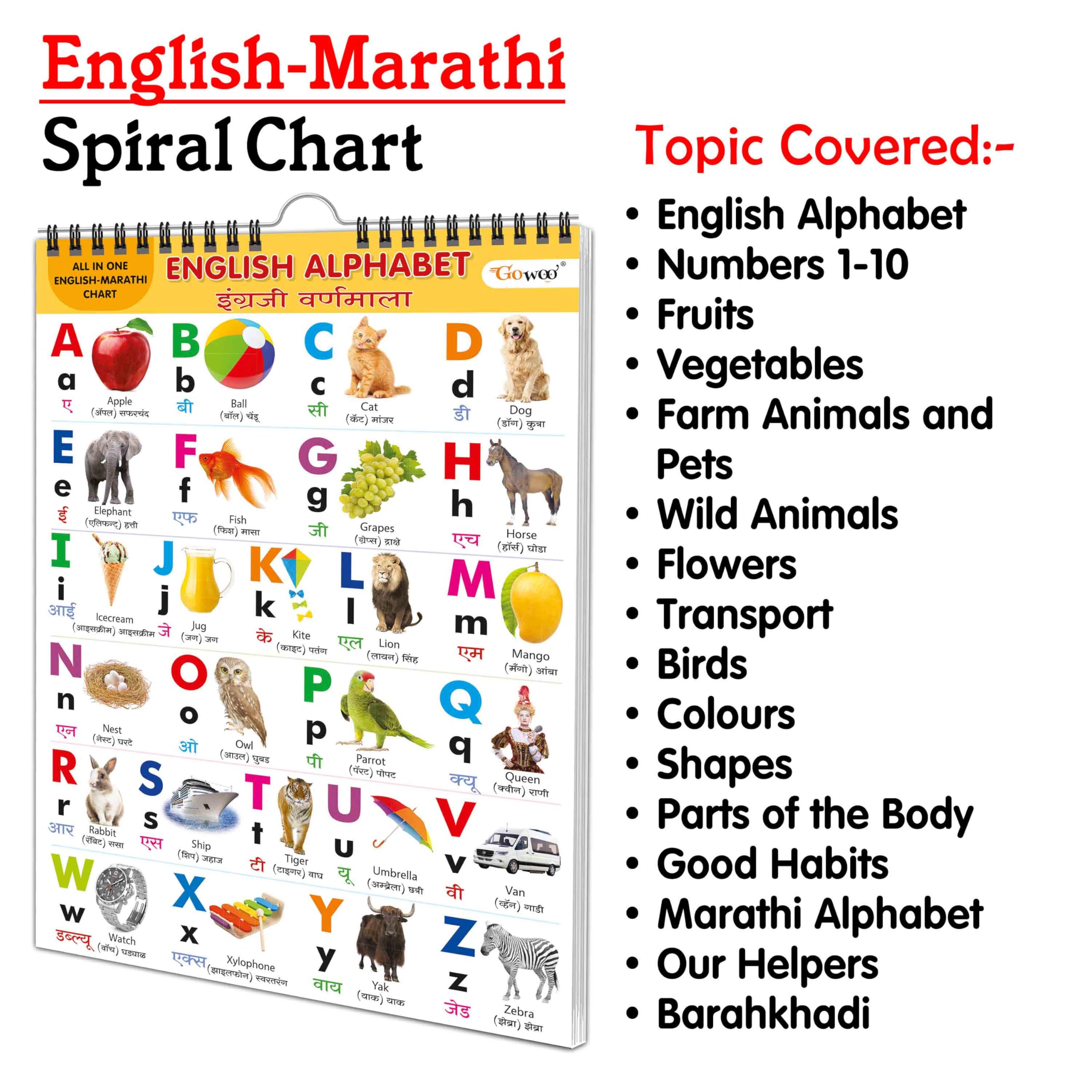 My First All In One Spiral Chart English-Marathi : Chart Book Of All In One, Early Childhood Learning Chart With 16 Topics, Birthday Gifts For Children Best Friend